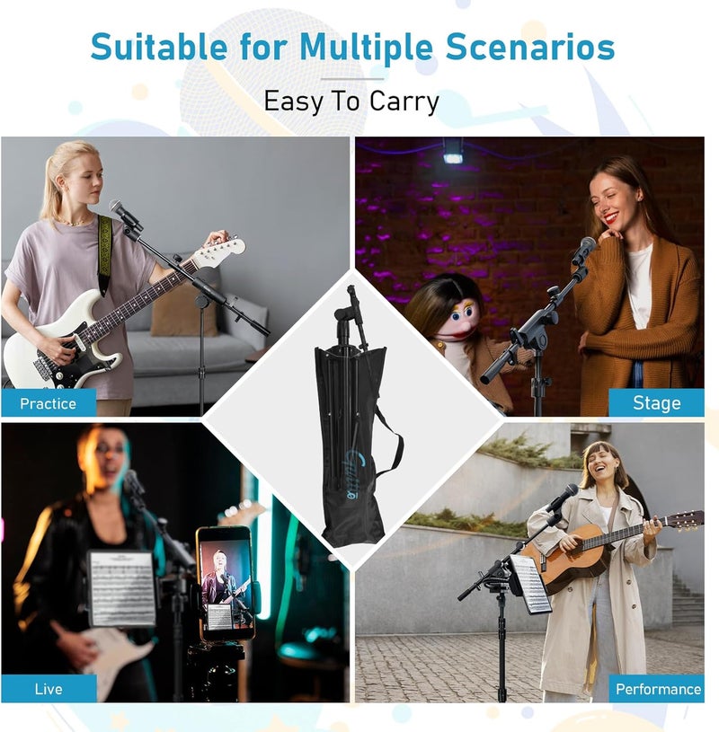 Guitto Microphone Floor Stand with Phone/Tablet Holder, Adjustable Boom Mic Stand with Heavy-Duty Base, Dual Device Mount for Streaming, Podcasting, Recording, and Live Performances GMS-04 - Image 2